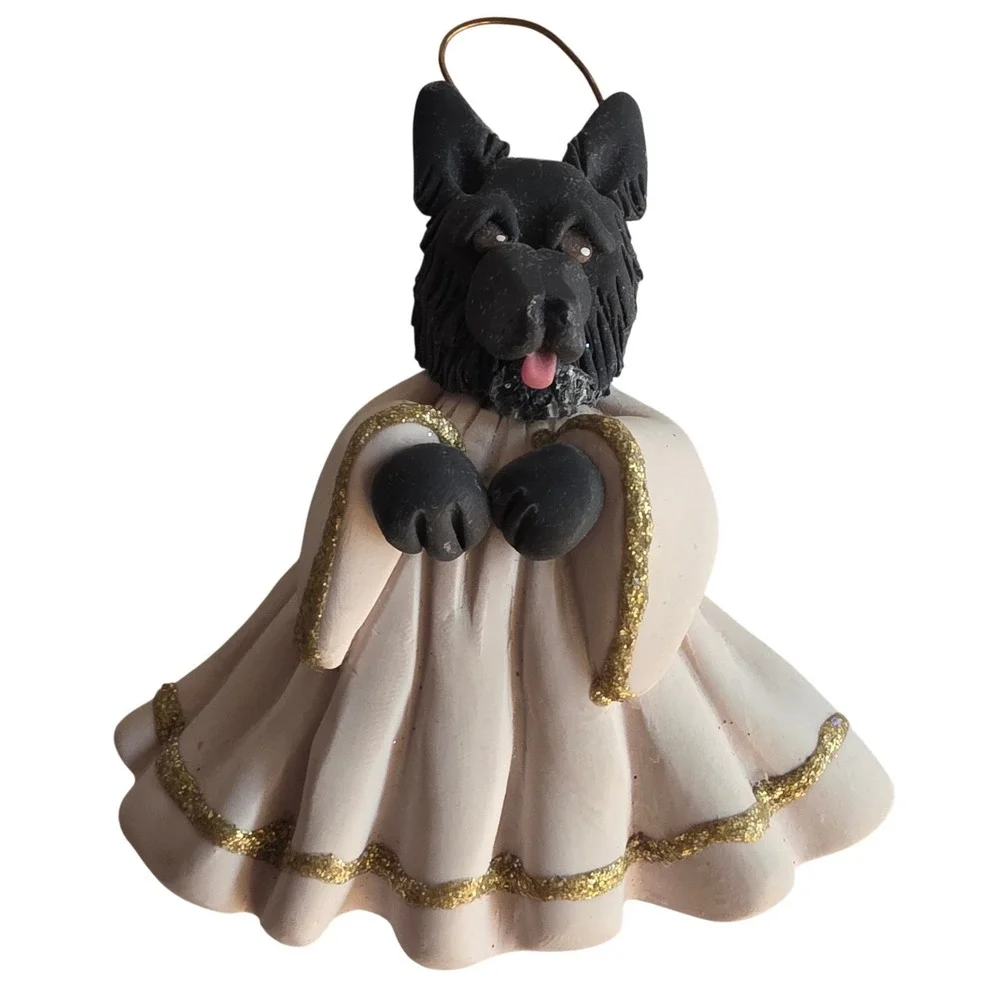 Cecile Baird Handmade Black Dog German Shepherd Angel Ornament Belgian Sheepdog